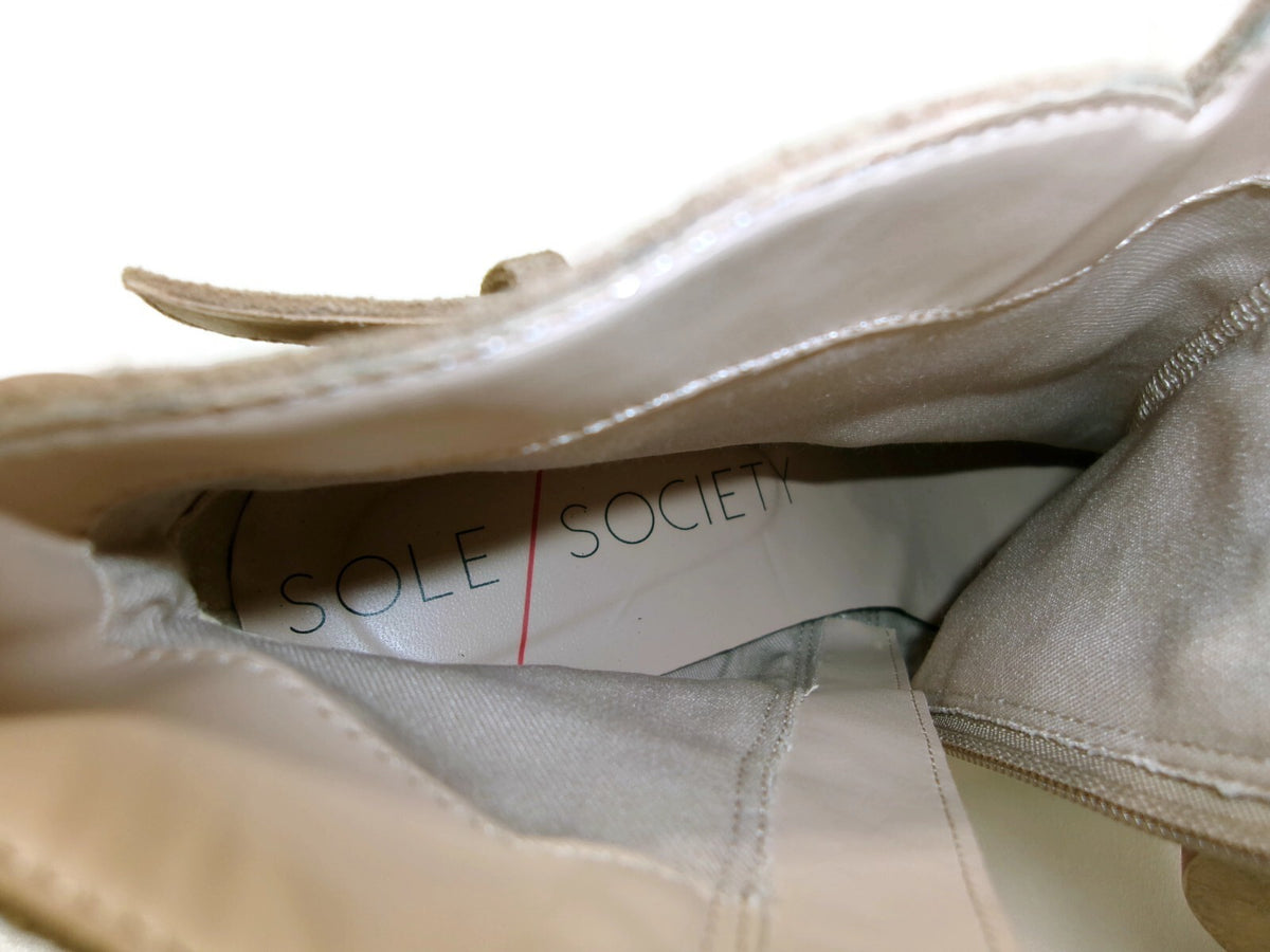 Sole/Society Womens Suede Boots Booties Shoes Size 7.5 Short Neutral Khaki Beige