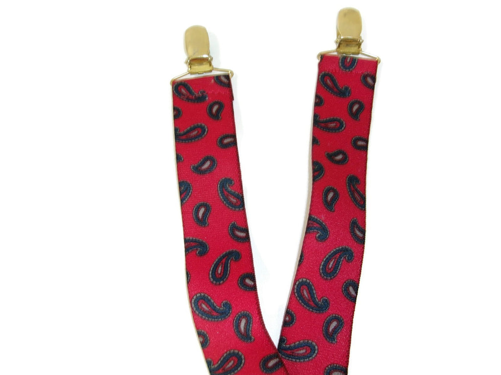 Mens Red Paisley Suspenders w/ Y Back Design & Metal Clips Md In West Germany