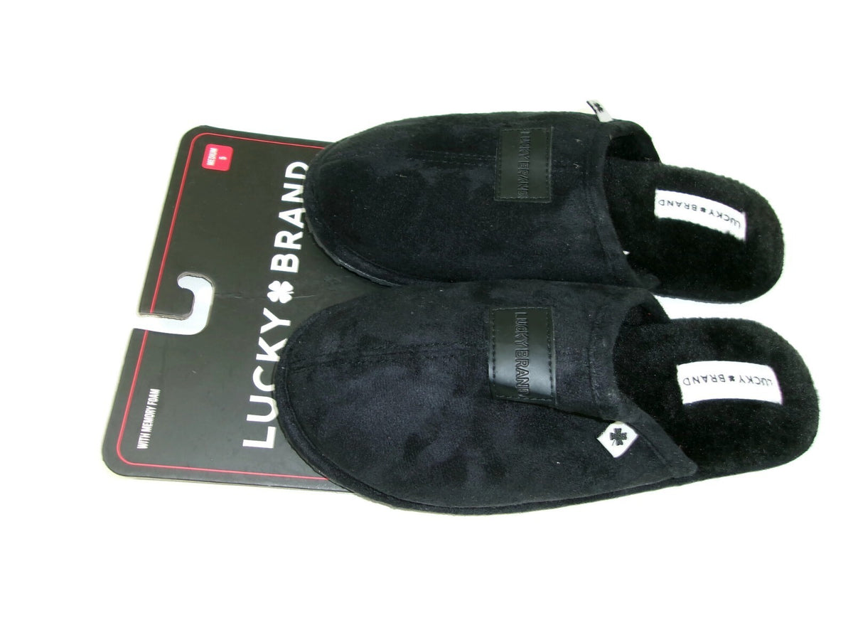 Lucky Brand Boys Mens Black Micro-Suede  Slippers Plush Comfort Lining Size 5 M