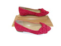 Talbots Womens Edison Bow Detail Red Suede Flats Shoes Size 9 M Gold Trim Heels