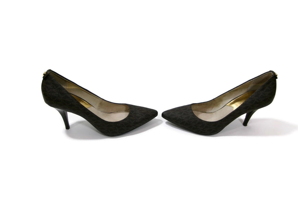 Michael Kors Womens Brown Signature Monogram  Logo Flex Pumps Heels Shoes Size 7