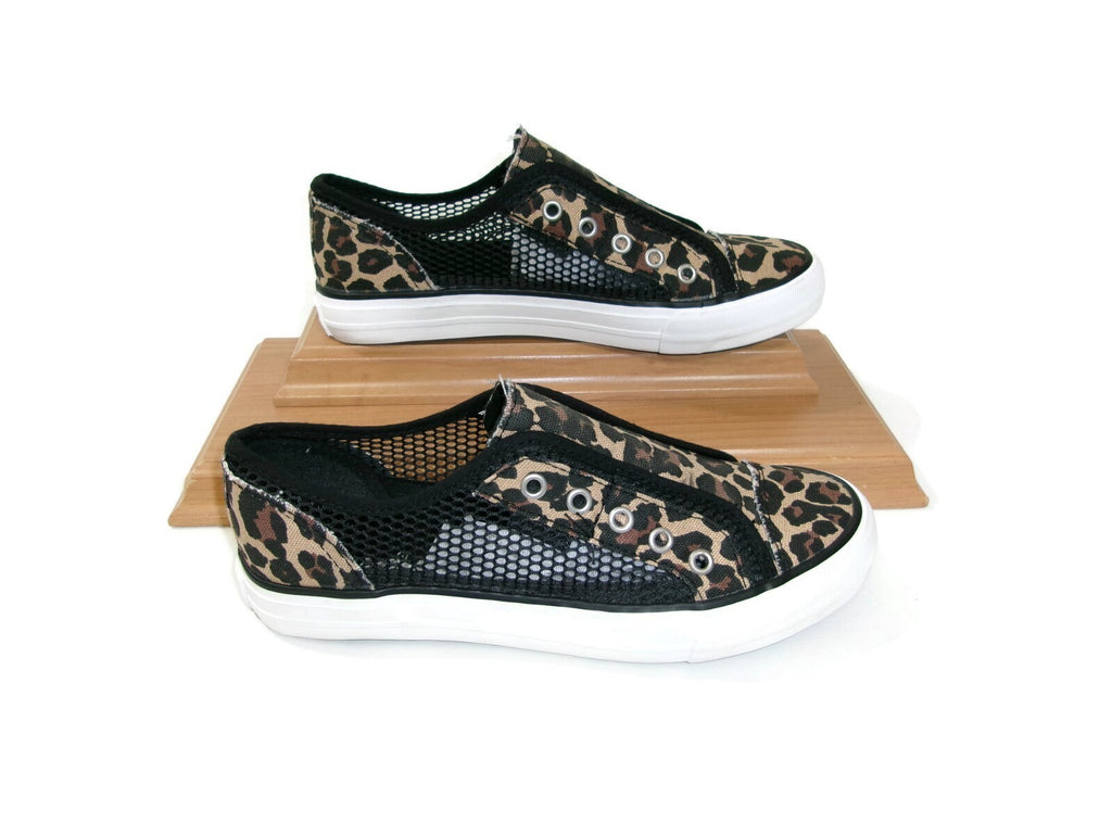 Womens Cute Gypsy Jazz Mesh & Canvas Leopard Fashion Sneakers Shoes Size 8 M