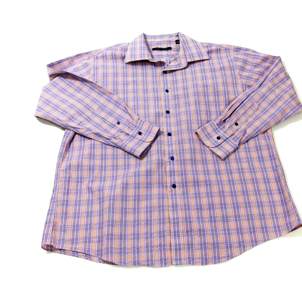 SEAN JOHN Mens Casual Purple Orange Plaid Shirt Size 18 34/ 35 Long Sleeve