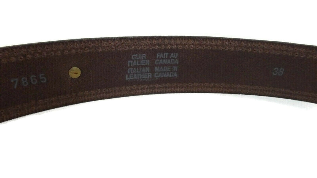 HAWAIIAN Tiki MAN Gold w/ Rhinestones Brown CUIR Italian Leather BELT Size 38