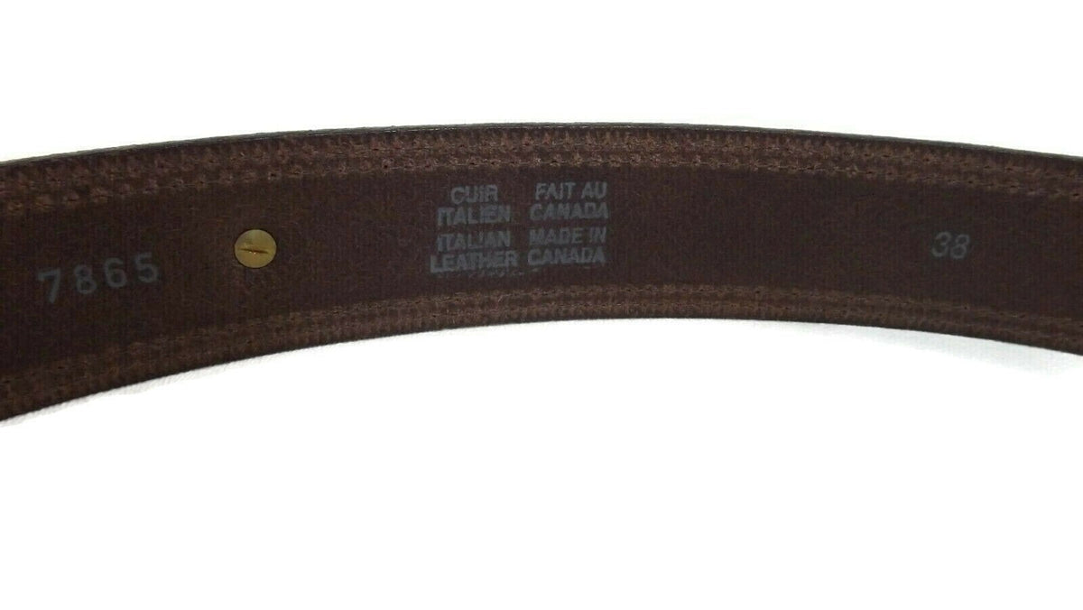 HAWAIIAN Tiki MAN Gold w/ Rhinestones Brown CUIR Italian Leather BELT Size 38