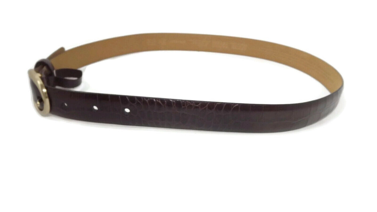 LIZ CLAIBORNE Womens BROWN Croc embossed Genuine Top Grain Cowhide Belt Medium