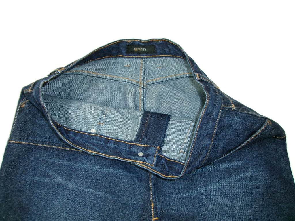 Womens Teen Girls Cute EXPRESS Distressed Dark Denim Jean Skirt Size 9 / 10