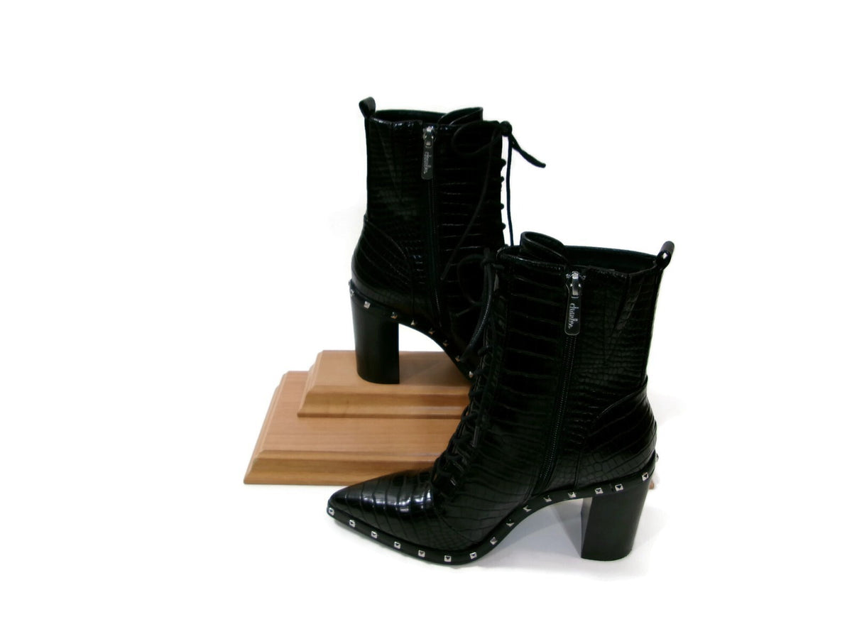 Charles By Charles David Duffy Boots Booties Black Shoes Croc Lace Up Size 7 M