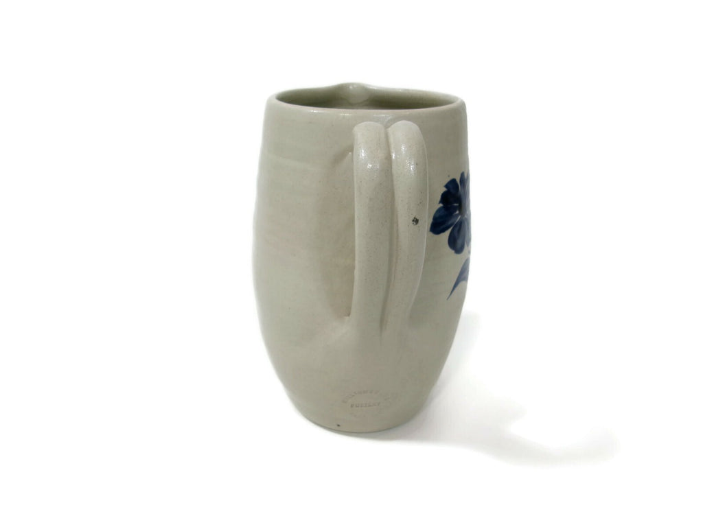 Vintage Williamsburg Pottery  Stoneware Pitcher 7 " With Cobalt Blue Floral