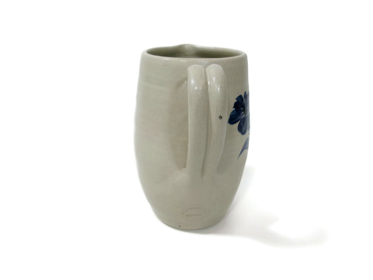 Vintage Williamsburg Pottery  Stoneware Pitcher 7 " With Cobalt Blue Floral