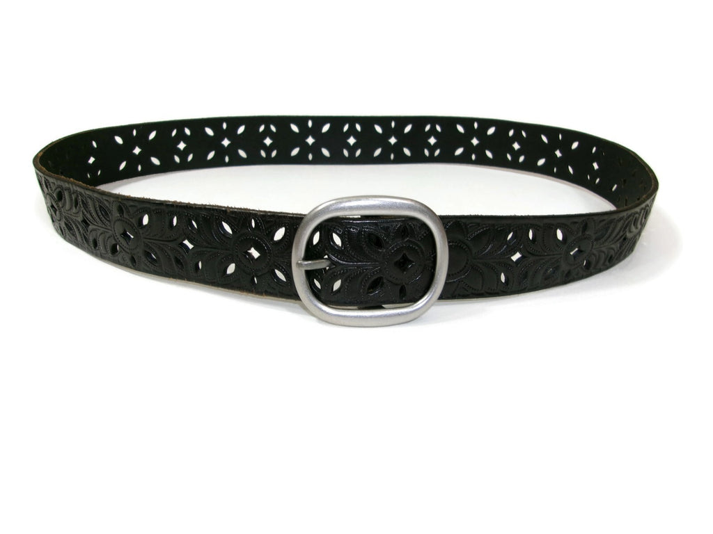 Womens BLACK Scroll Intricate Cut Design Distressed Belt Size M  Medium