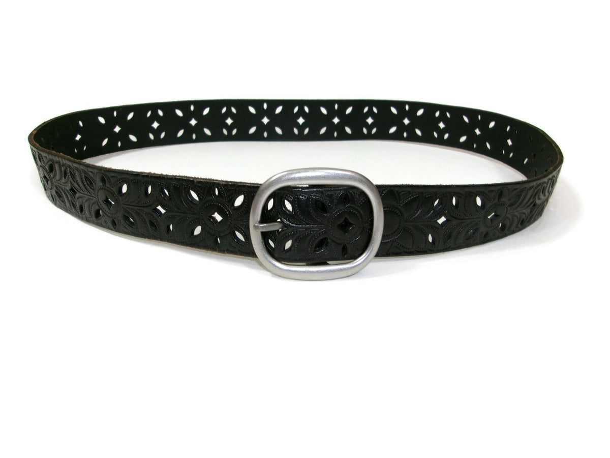 Womens BLACK Scroll Intricate Cut Design Distressed Belt Size M  Medium