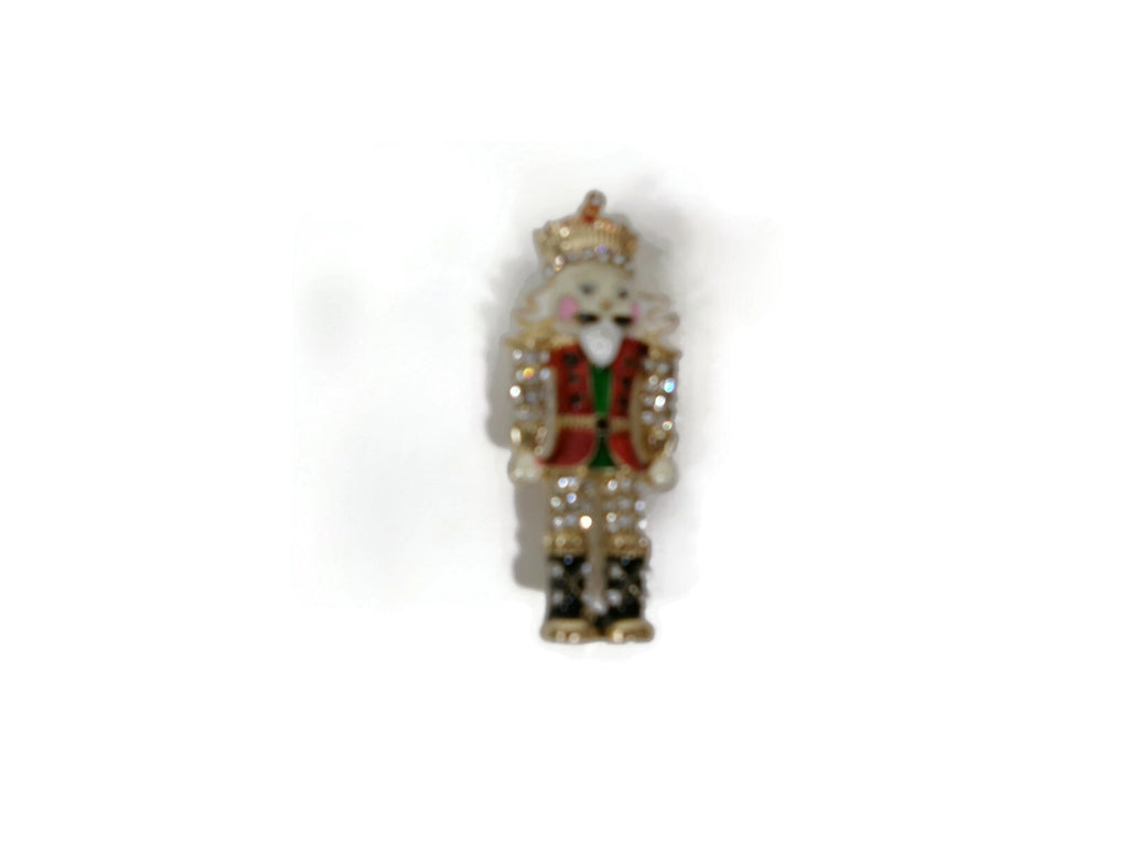 Womens Gold-Tone Crystal Nutcracker Christmas Holiday Pin Brooch NEW