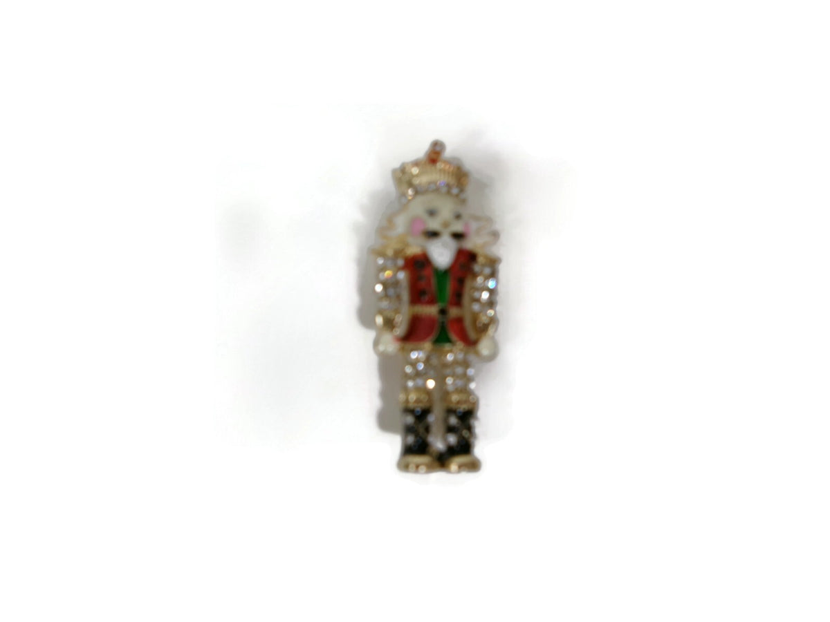Womens Gold-Tone Crystal Nutcracker Christmas Holiday Pin Brooch NEW