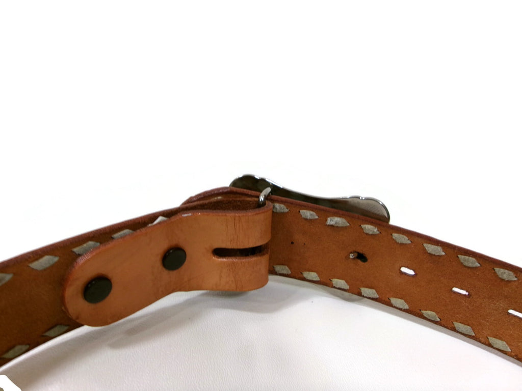 Nocona Vintage Tan Tool Leather Western Belt W/Boots Buckle Embossed w/ KENNY SM