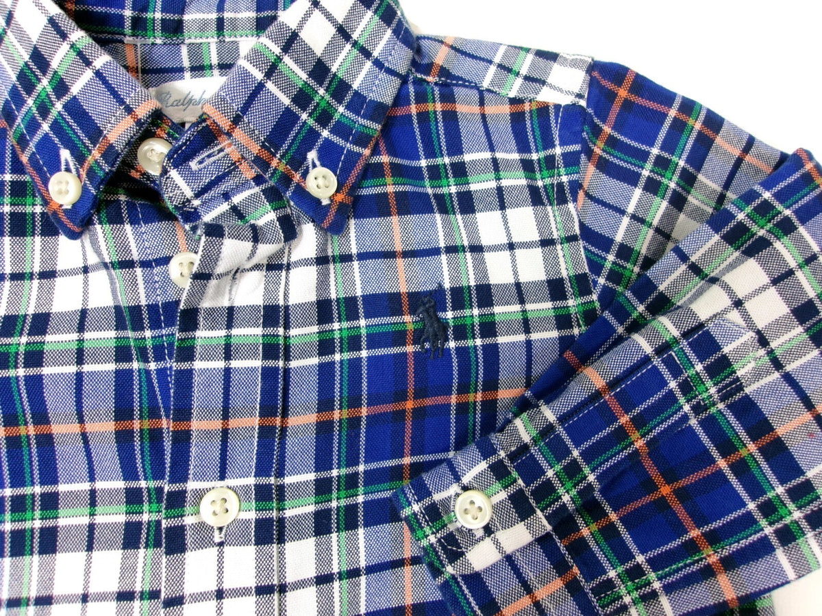 Ralph Lauren Baby Infant Boys Button Down Long Sleeve Plaid Shirt Size 9M Blue