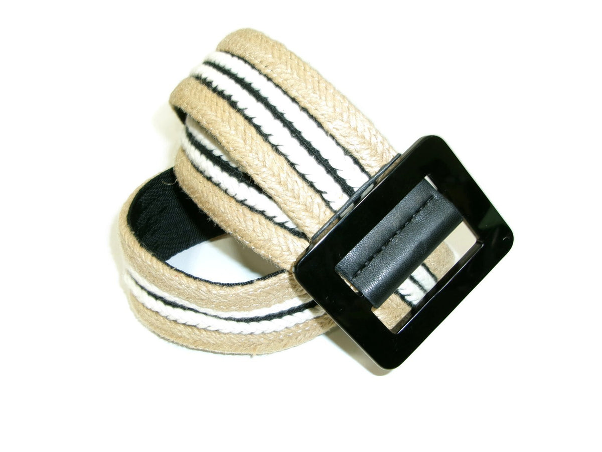 Banana Republic Womens Braided Rafia Style Belt Wheat Black Cream Size S Small