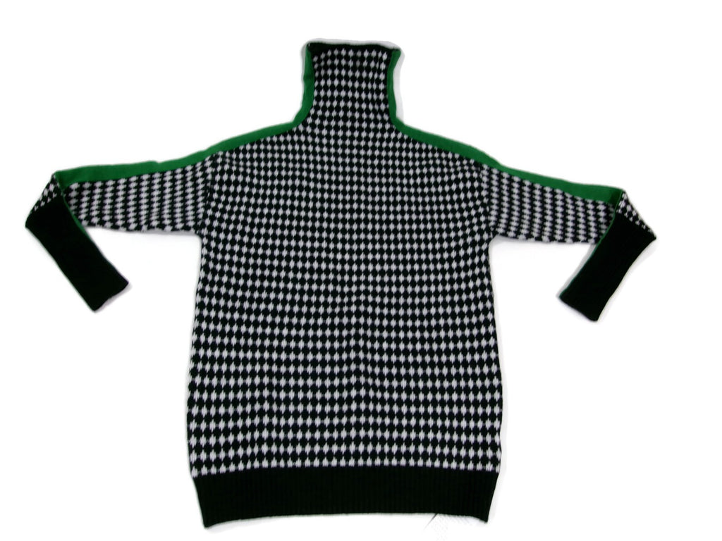 Womens Turtleneck Checkerboard Knitted Sweater Black Green White Size S Small