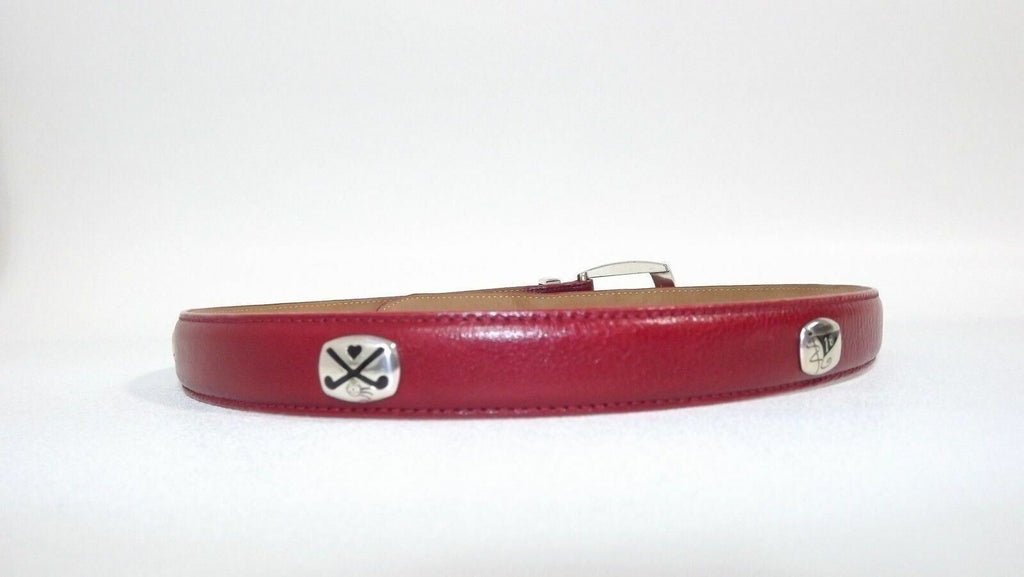 BRIGHTON Pretty Red Leather Belt Size M Medium/ I Love GOLF w/ Cart Clubs Ball