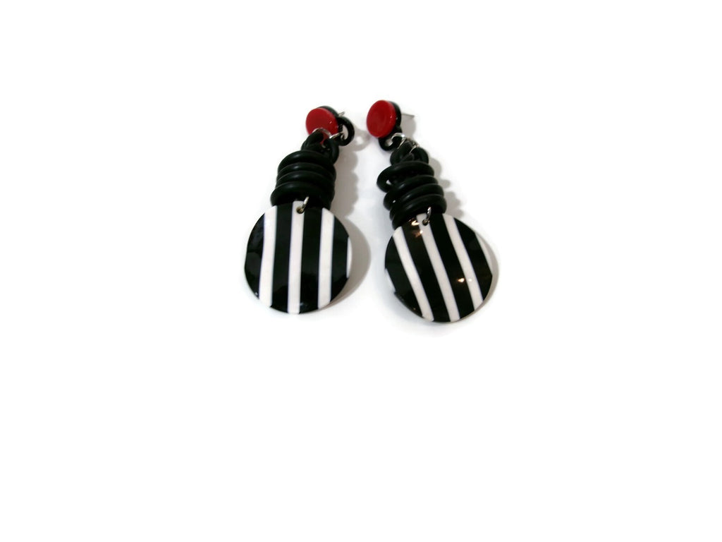 Womens Ear Candy Statement Drop Earrings Black White Red w/Unique Rubber Design