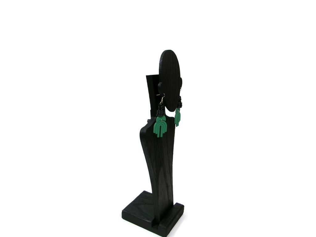 Womens Ear Candy Statement Drop Earrings Long Green Black Unique Design