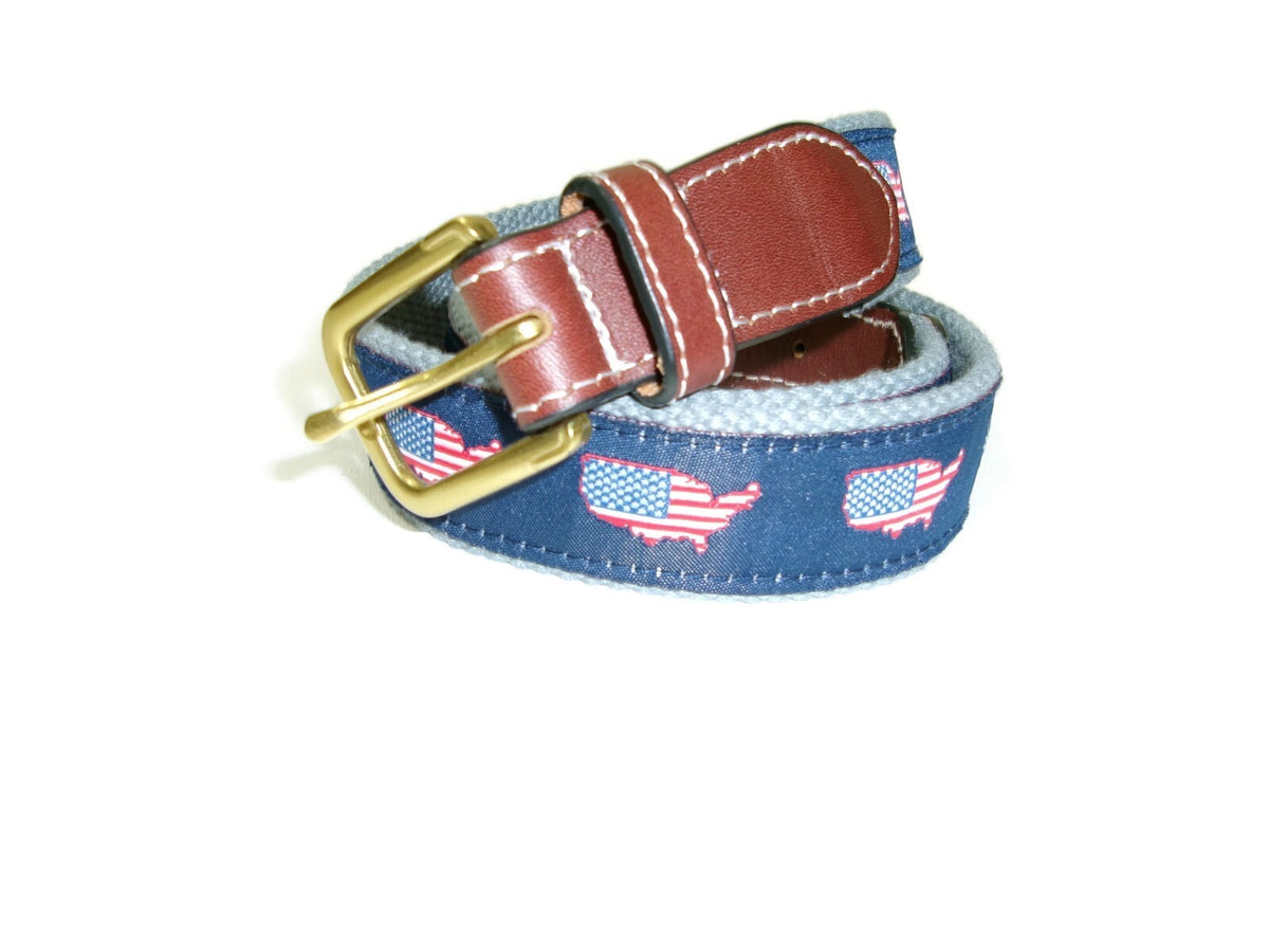 Simply Southern Mens Womens Patriotic American Flag  Canvas Leather Belt Size 32