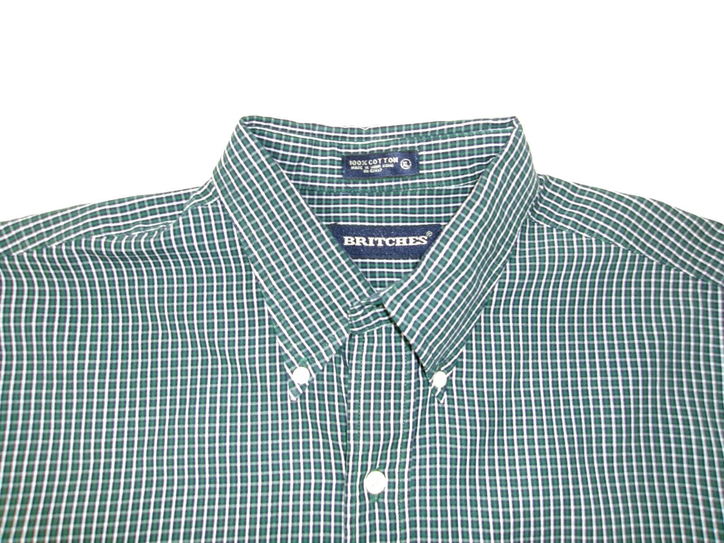 Mens BRITCHES Plaid Shirt Size XL GREEN Black White Button Down Long Sleeve