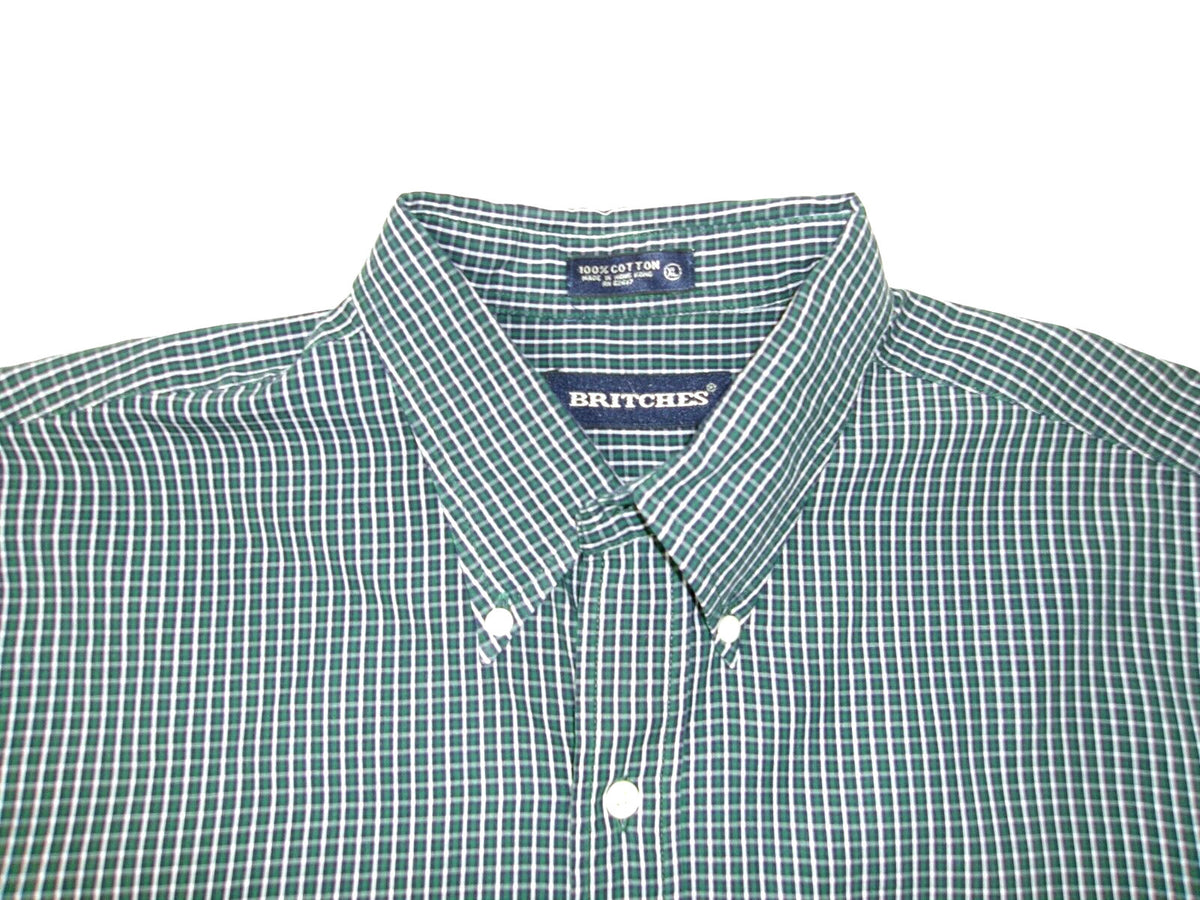 Mens BRITCHES Plaid Shirt Size XL GREEN Black White Button Down Long Sleeve