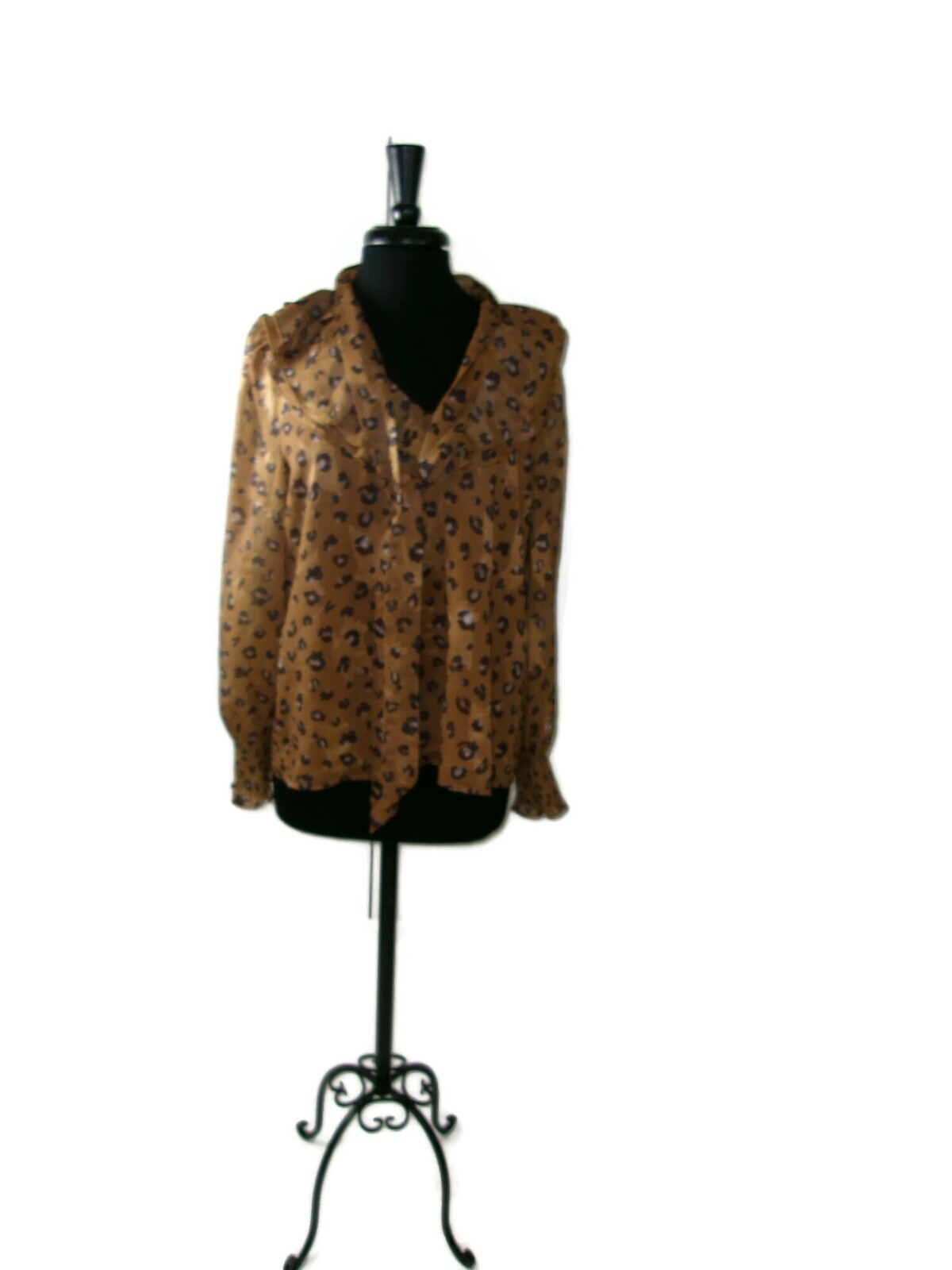 JADE Melody TAM Amber Leopard Ruffle Tie Blouse Womens Size L Large RT. $140 NWT