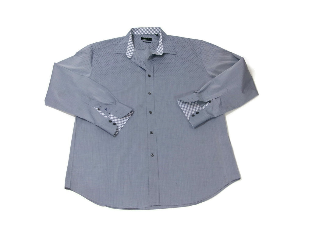 Quieti Men Dress Shirt Size XXL Men 100% Fine Cotton Gray White Long Sleeve