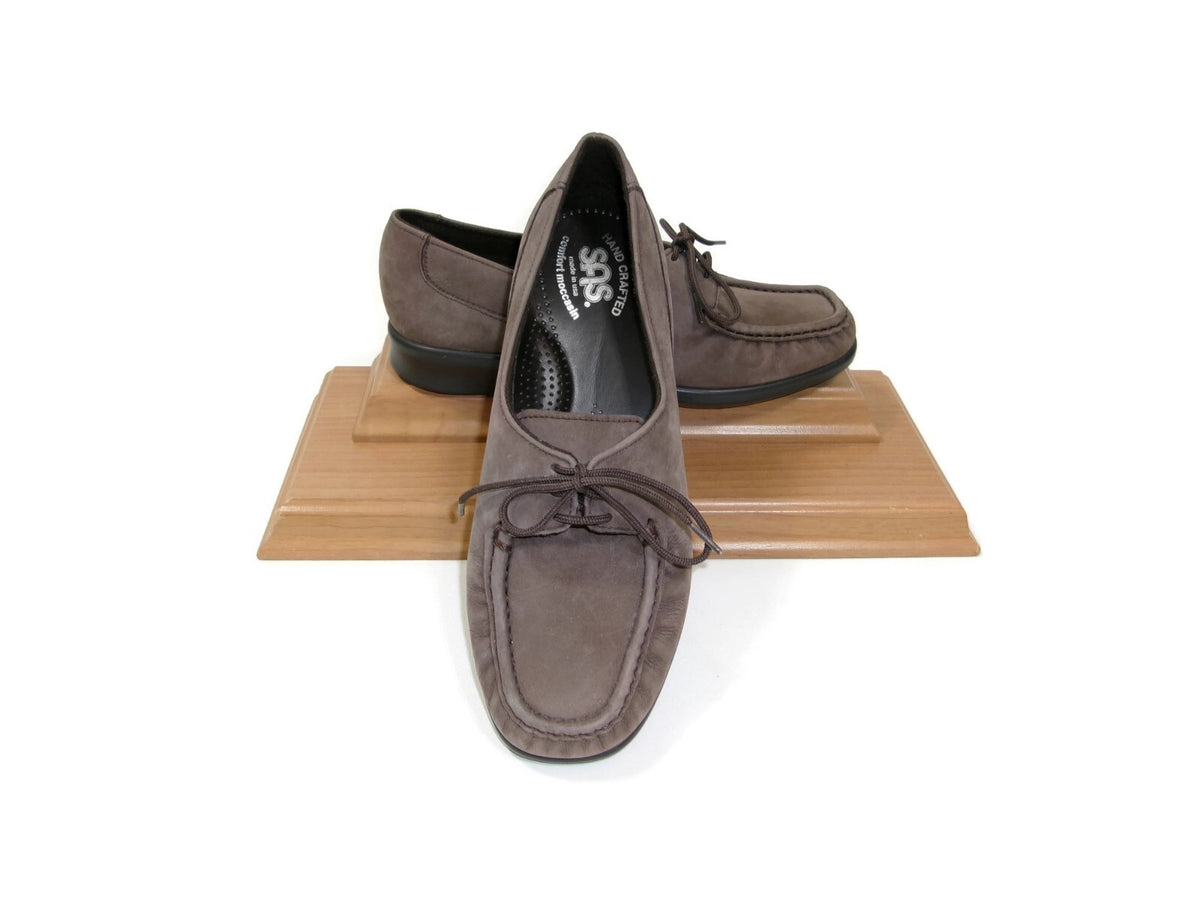 SAS Womens Hand Crafted Comfort Leather Moccasiins Taupe Brown Shoes Size 6.5 W