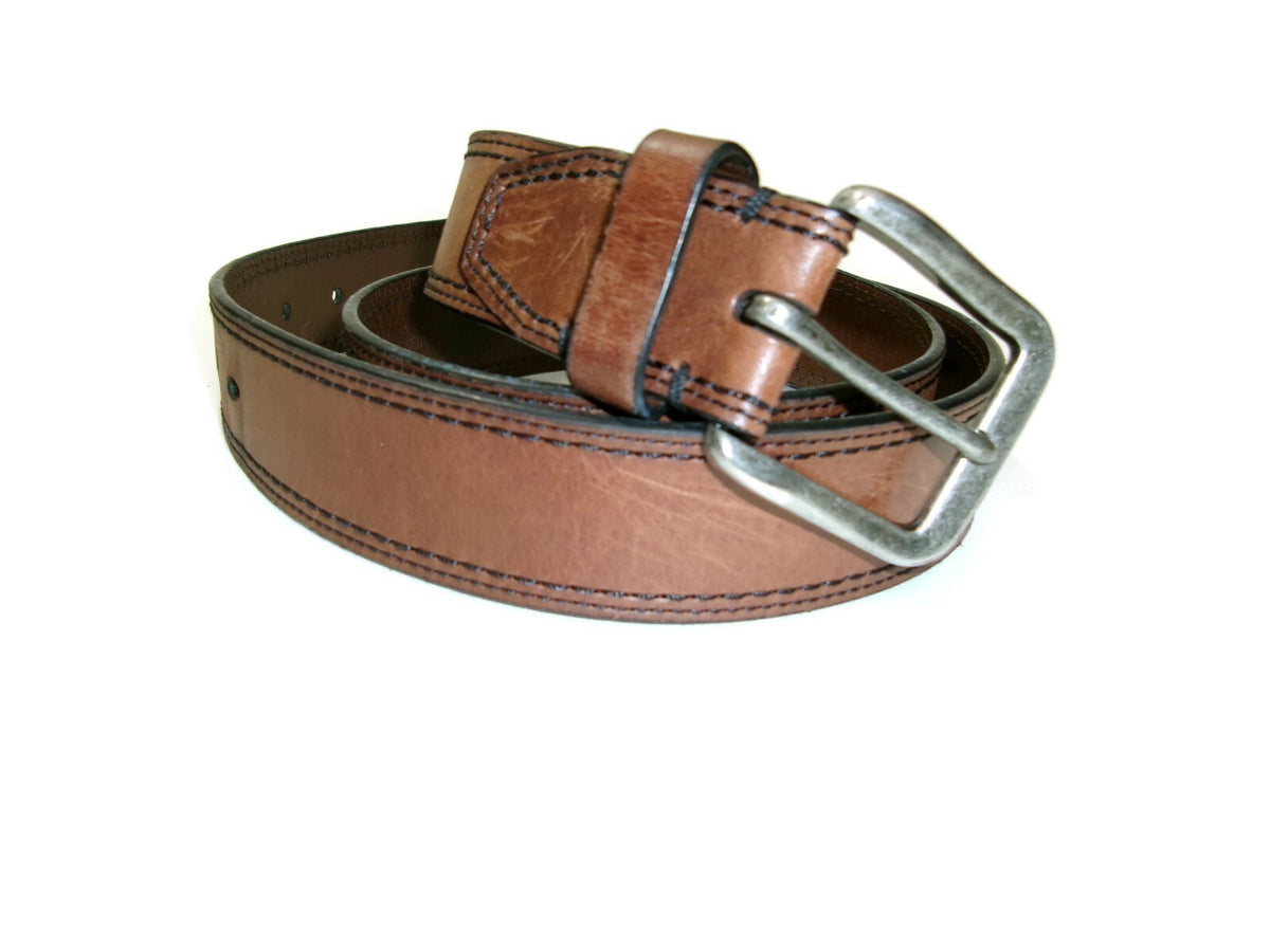 Roundtree & Yorke Mens Distressed Genuine Brown Leather Casual Belt Size 42