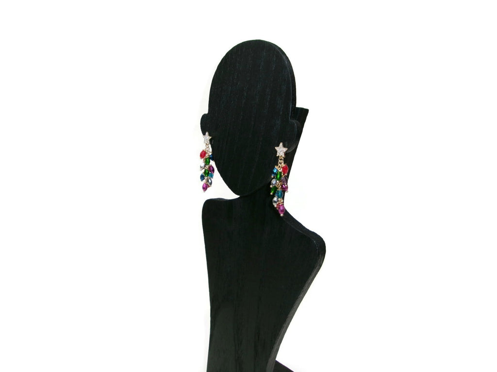 Sparkly Star Studded Beautiful Christmas Lights String Vertical Drop Earrings