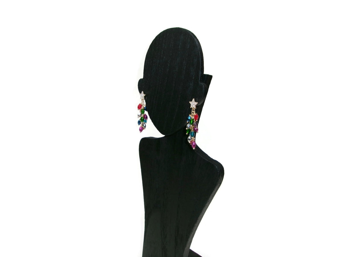 Sparkly Star Studded Beautiful Christmas Lights String Vertical Drop Earrings
