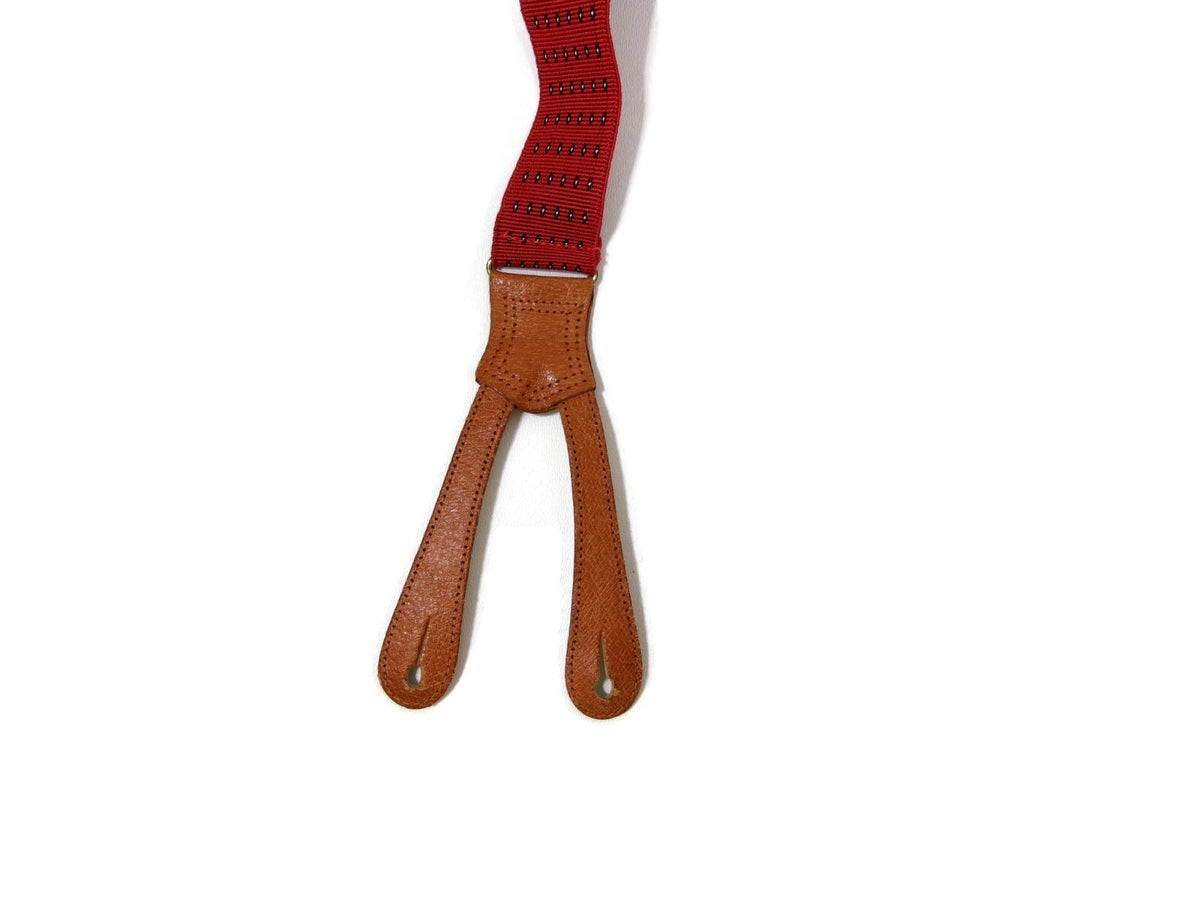 Vintage Polo Ralph Lauren Red &Tan Leather Grain Suspenders Belt w/ Brass Buckle