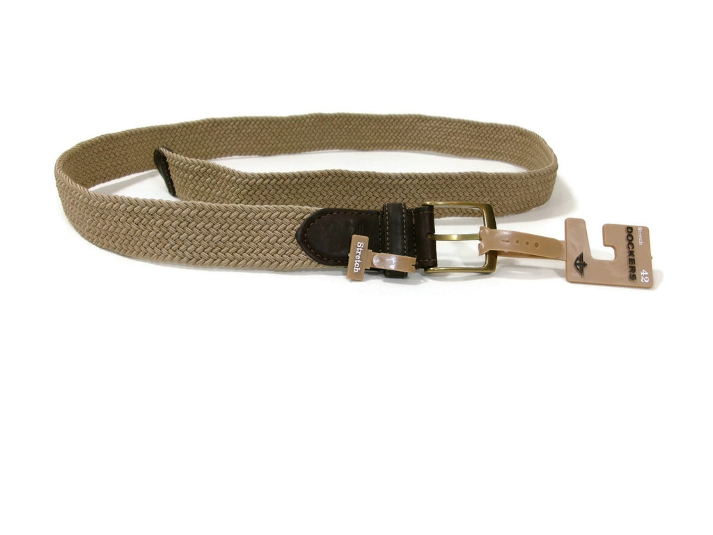 Dockers Mens Khaki & Brown Leather &Stretch Belt Size 42 NWT
