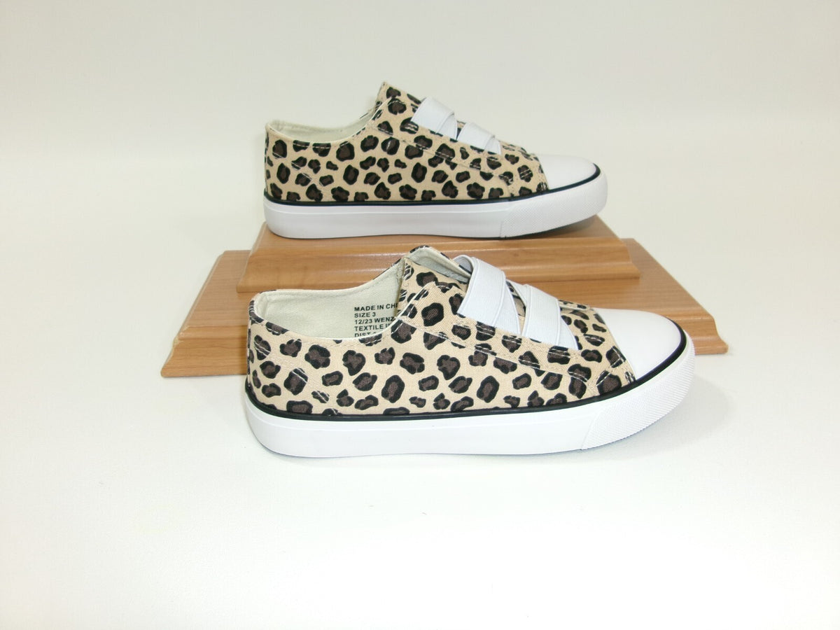 New Girls L & D MEMORY Foam Cheetah Leopard Print  CANVAS SLIP ON Shoes Size 3 M