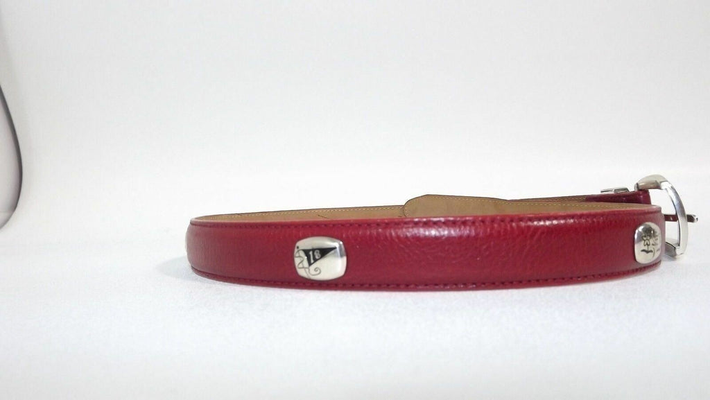BRIGHTON Pretty Red Leather Belt Size M Medium/ I Love GOLF w/ Cart Clubs Ball