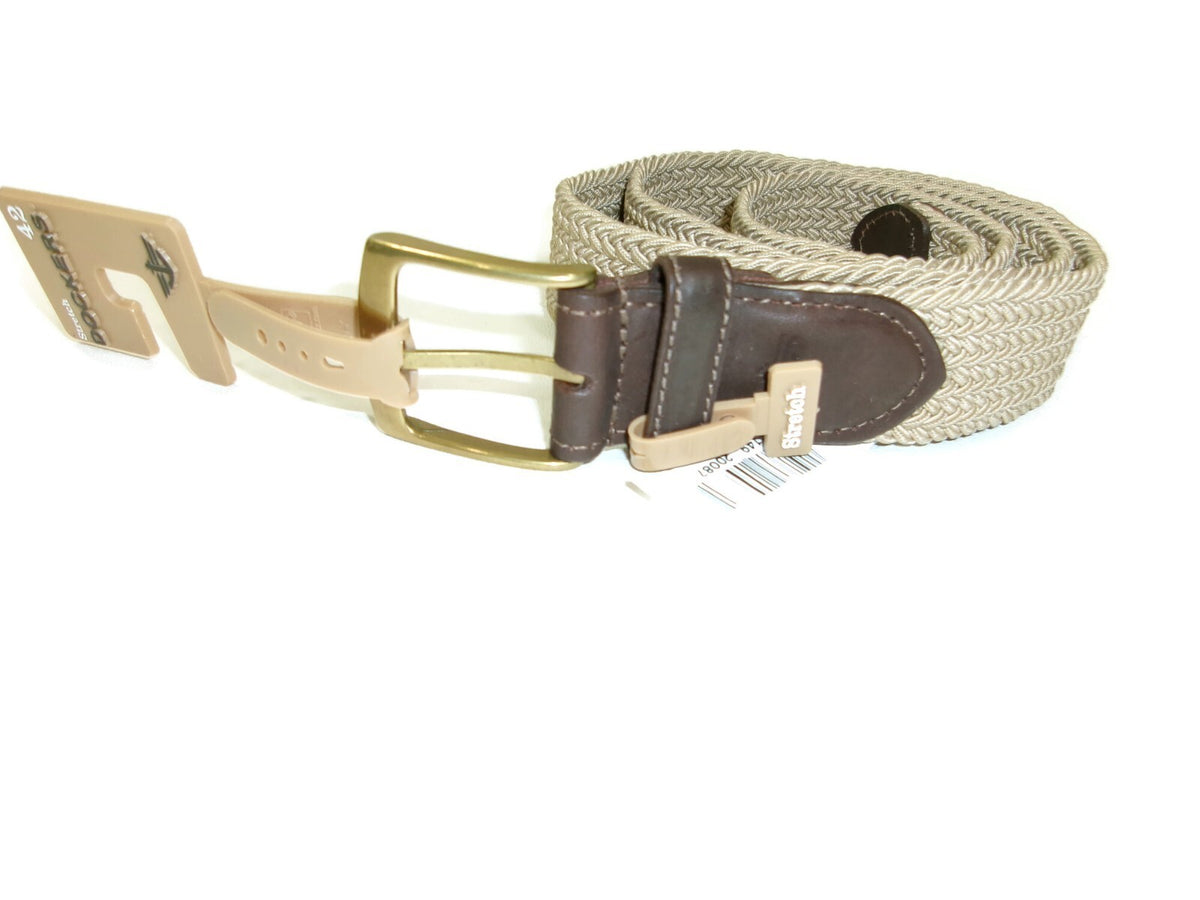 Dockers Mens Khaki & Brown Leather &Stretch Belt Size 42 NWT