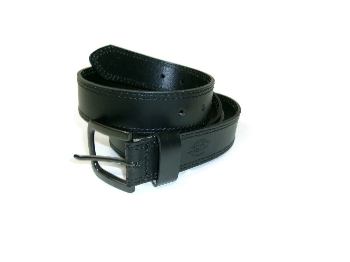 Dickies Mens Black Leather Belt Size 54 Muted Black Metal Buckle Nice 1