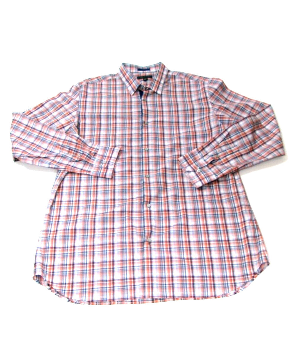 Banana Republic Mens Dress Shirt 17-17.5 XL Orange Blue Gray Plaid Long Sleeve