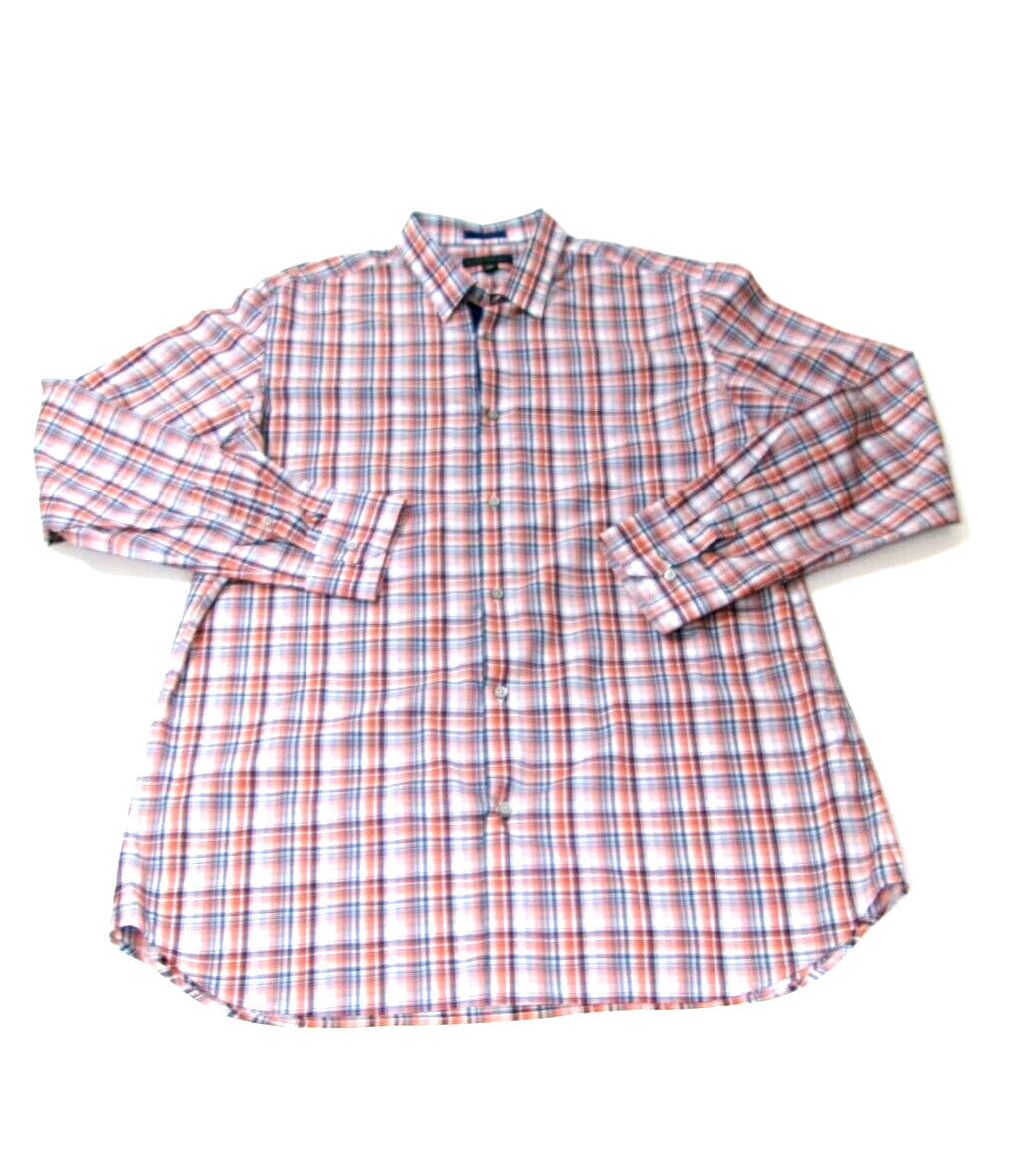 Banana Republic Mens Dress Shirt 17-17.5 XL Orange Blue Gray Plaid Long Sleeve