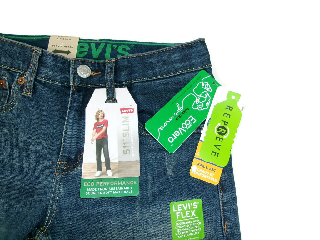 Levi Boys 511 Slim Flex Stretch Blue Jeans Pants Size 10 R   25X26 Distressed