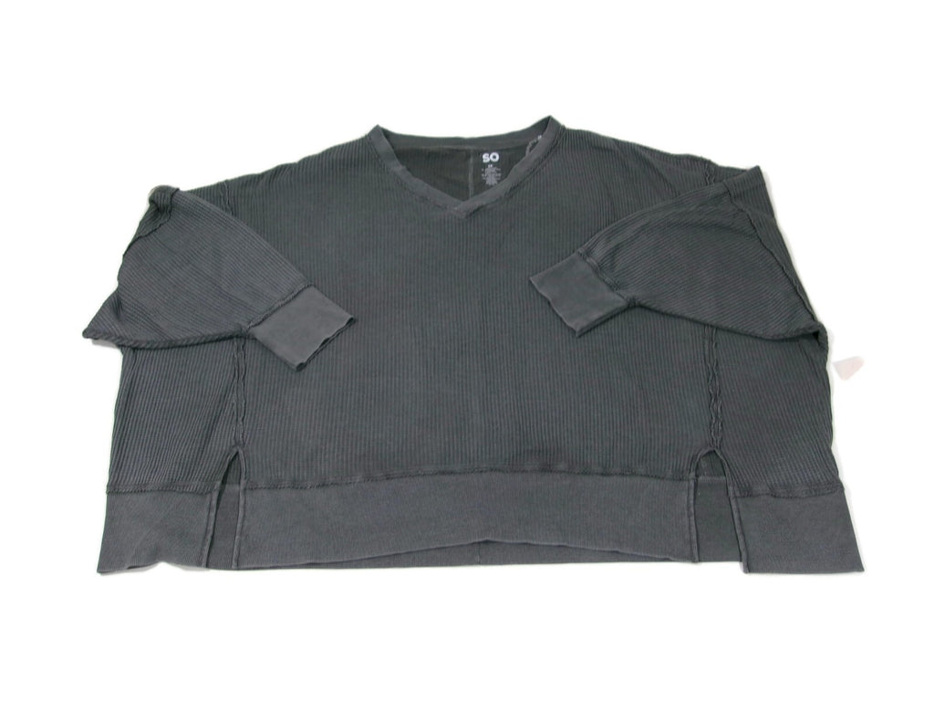 SO Womens Junior Plus Size 3X Oversized Waffle Knit V Neck 3/4 Sleeves GREY GRAY