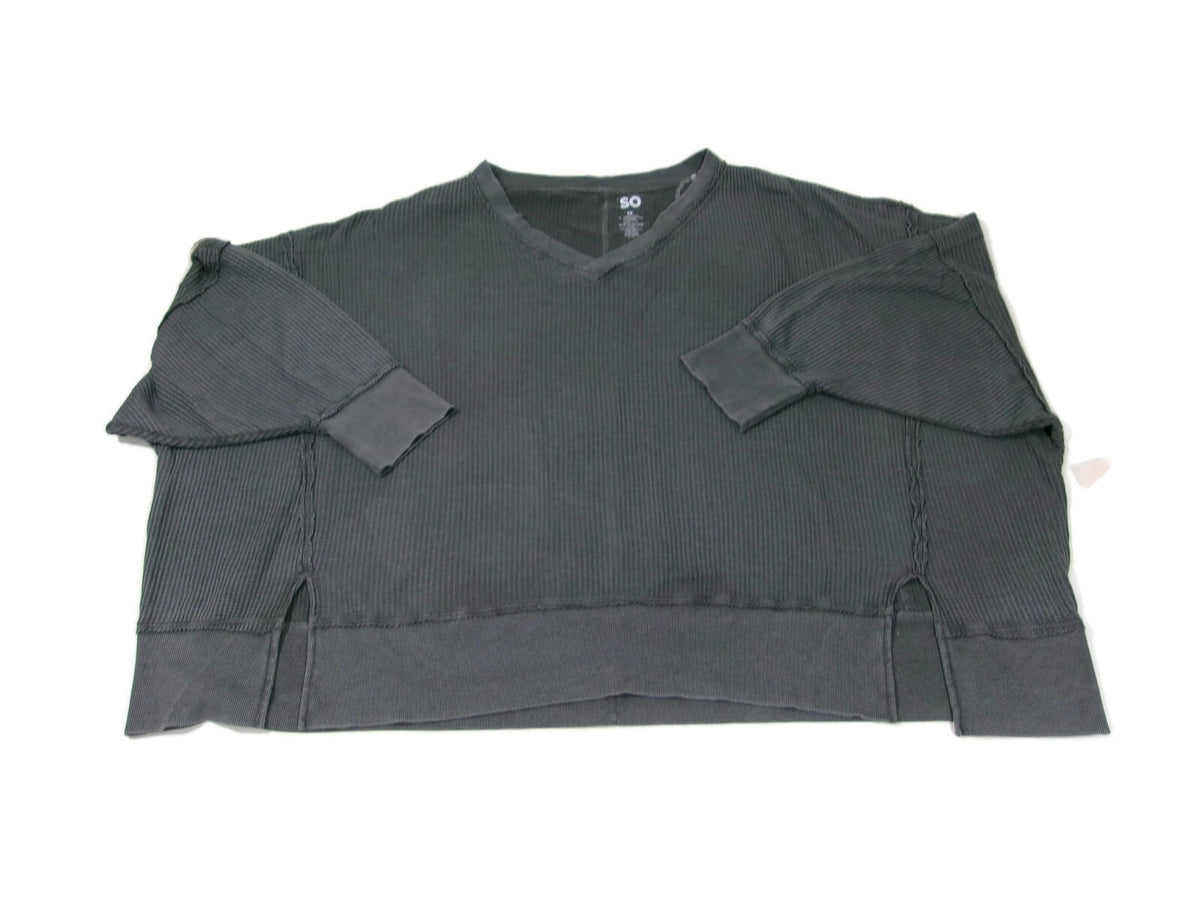 SO Womens Junior Plus Size 3X Oversized Waffle Knit V Neck 3/4 Sleeves GREY GRAY