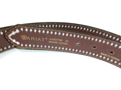Ariat Mens Southwestern Western Belt Size 40 Brown Leather  Buckstitch Lacing