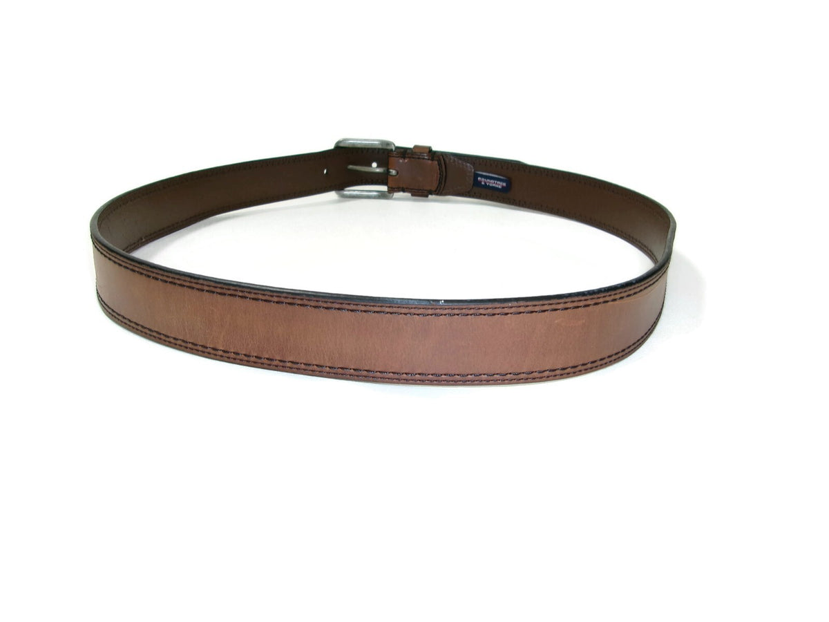 Roundtree & Yorke Mens Distressed Genuine Brown Leather Casual Belt Size 42