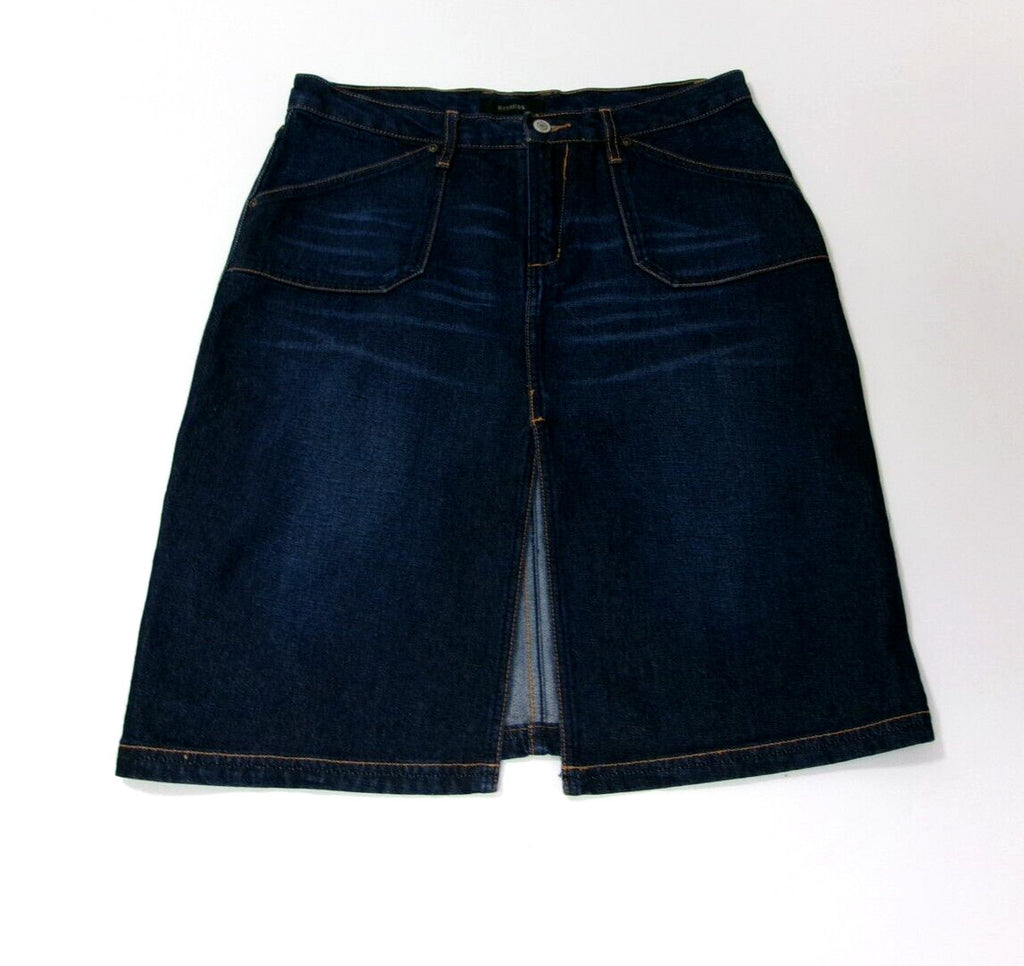 Womens Teen Girls Cute EXPRESS Distressed Dark Denim Jean Skirt Size 9 / 10