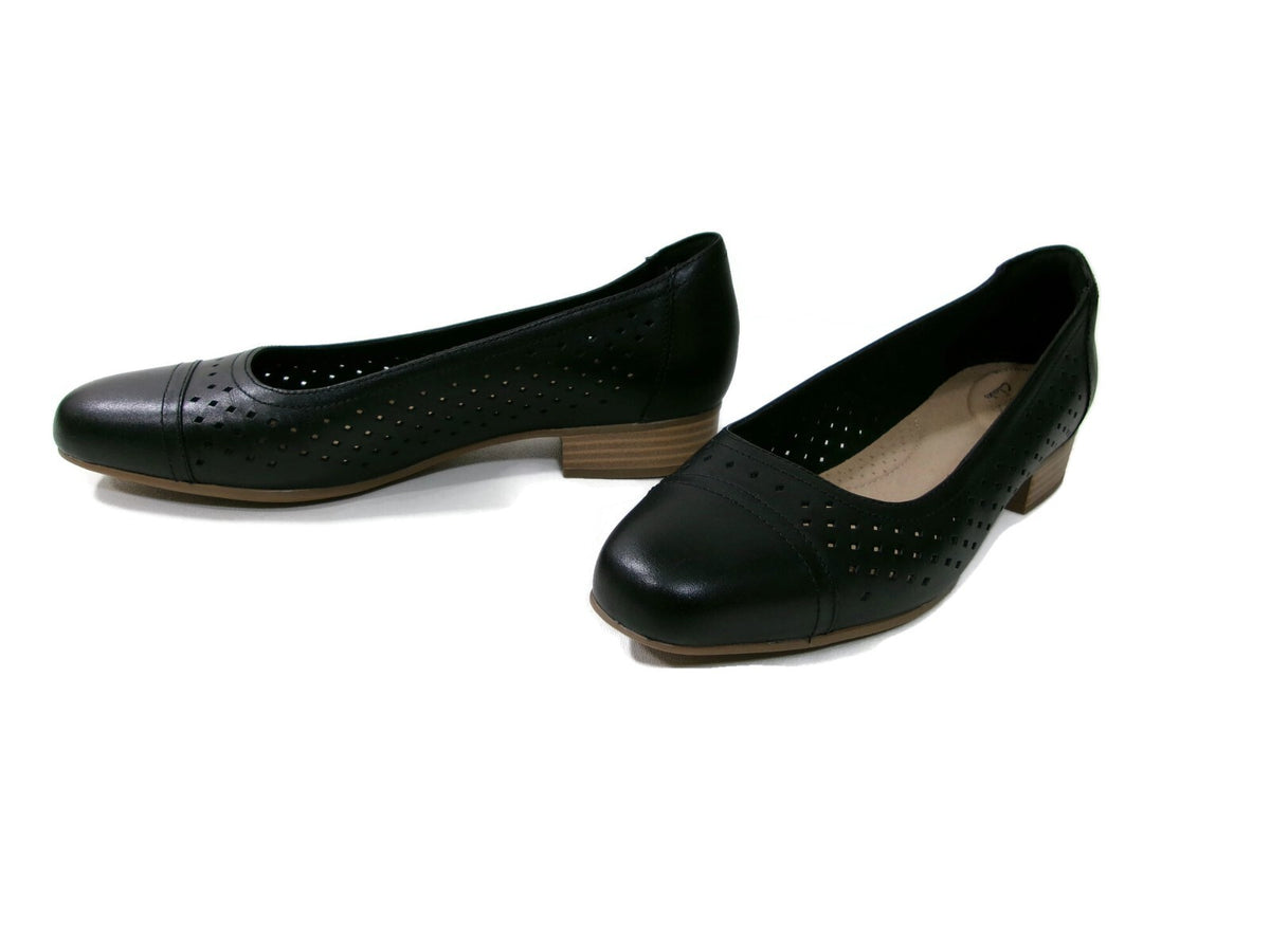 Clarks Womens Shoes Size 9 W Black Leather Juliet Ballet Flats Comfort Slip Ons