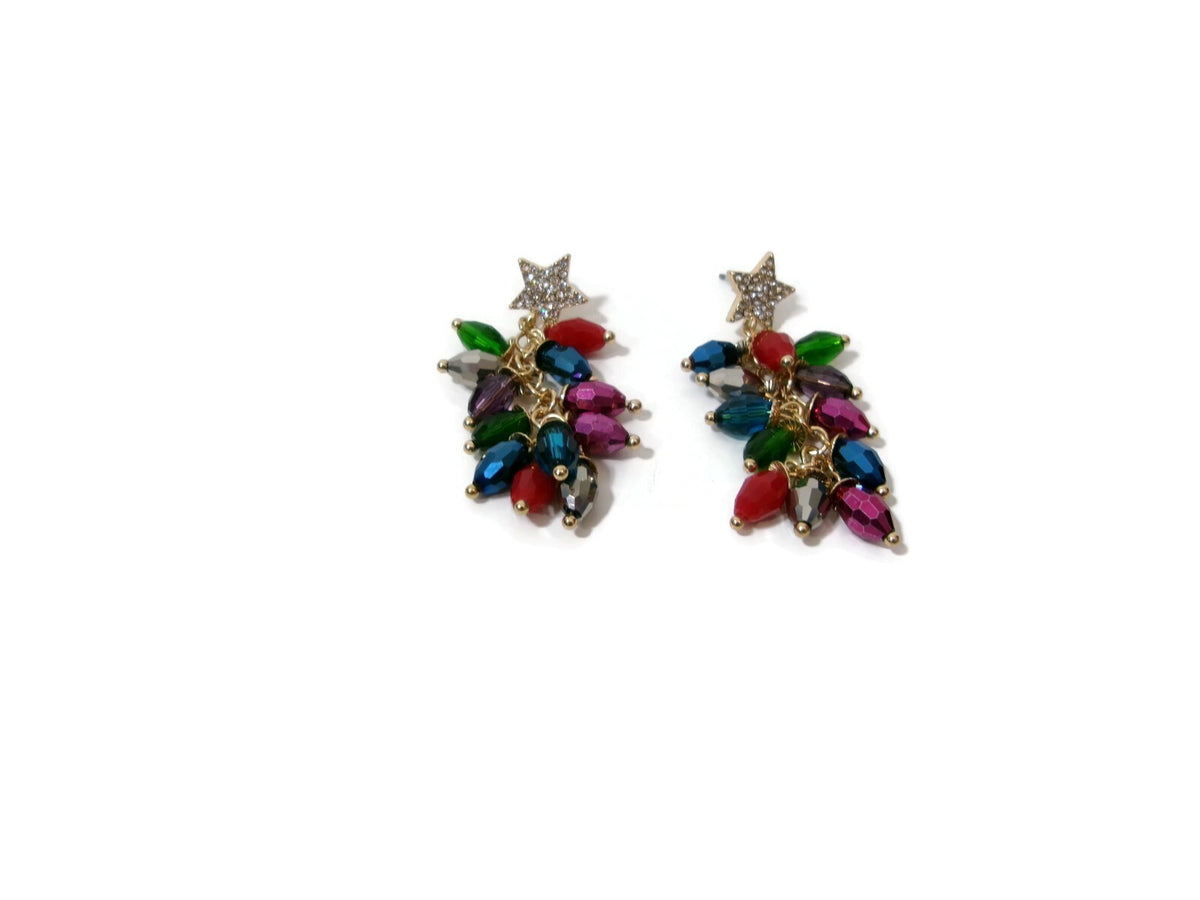 Sparkly Star Studded Beautiful Christmas Lights String Vertical Drop Earrings